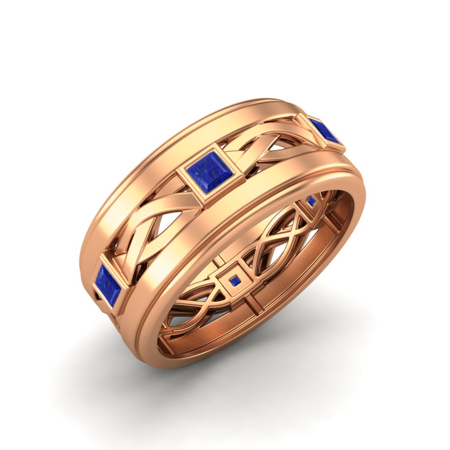 Lapis Square Eternity Band Ring - Sterling Silver