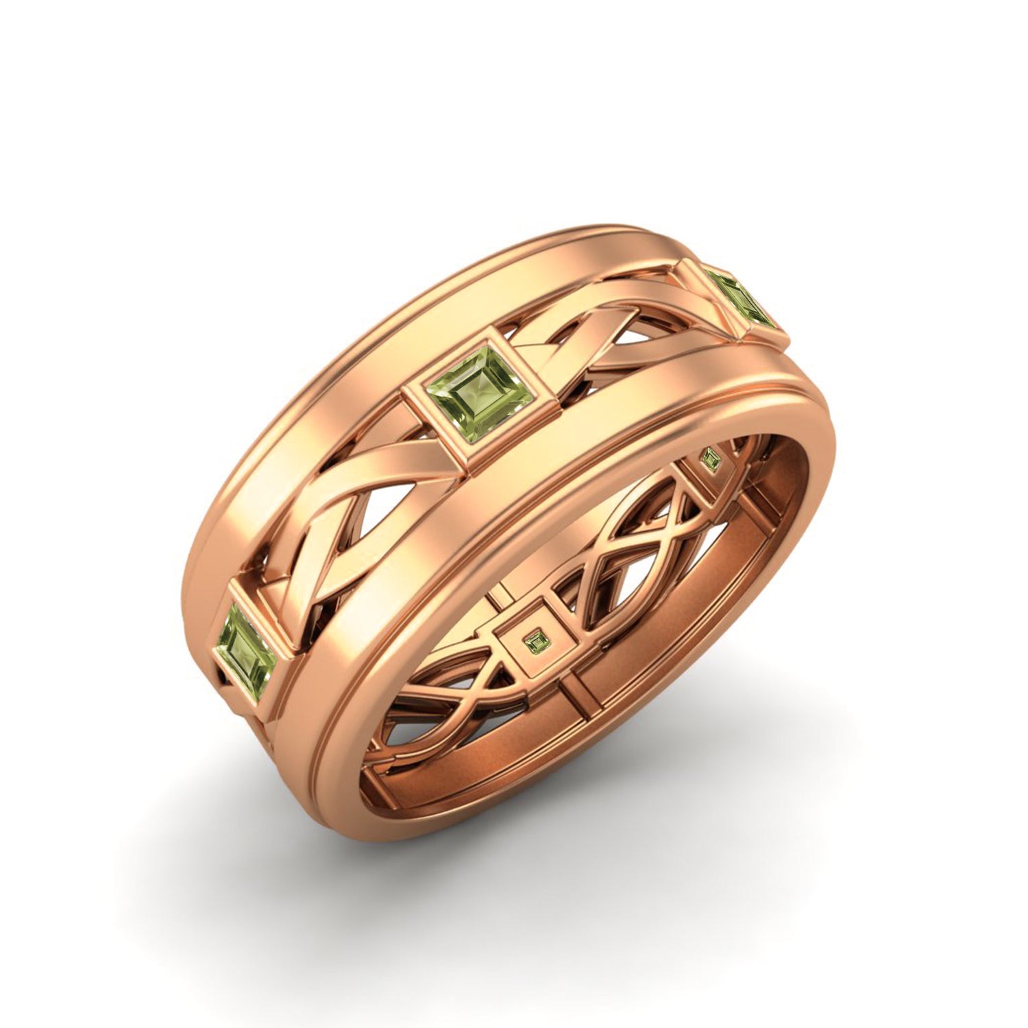 Peridot Square Eternity Band Ring - Sterling Silver