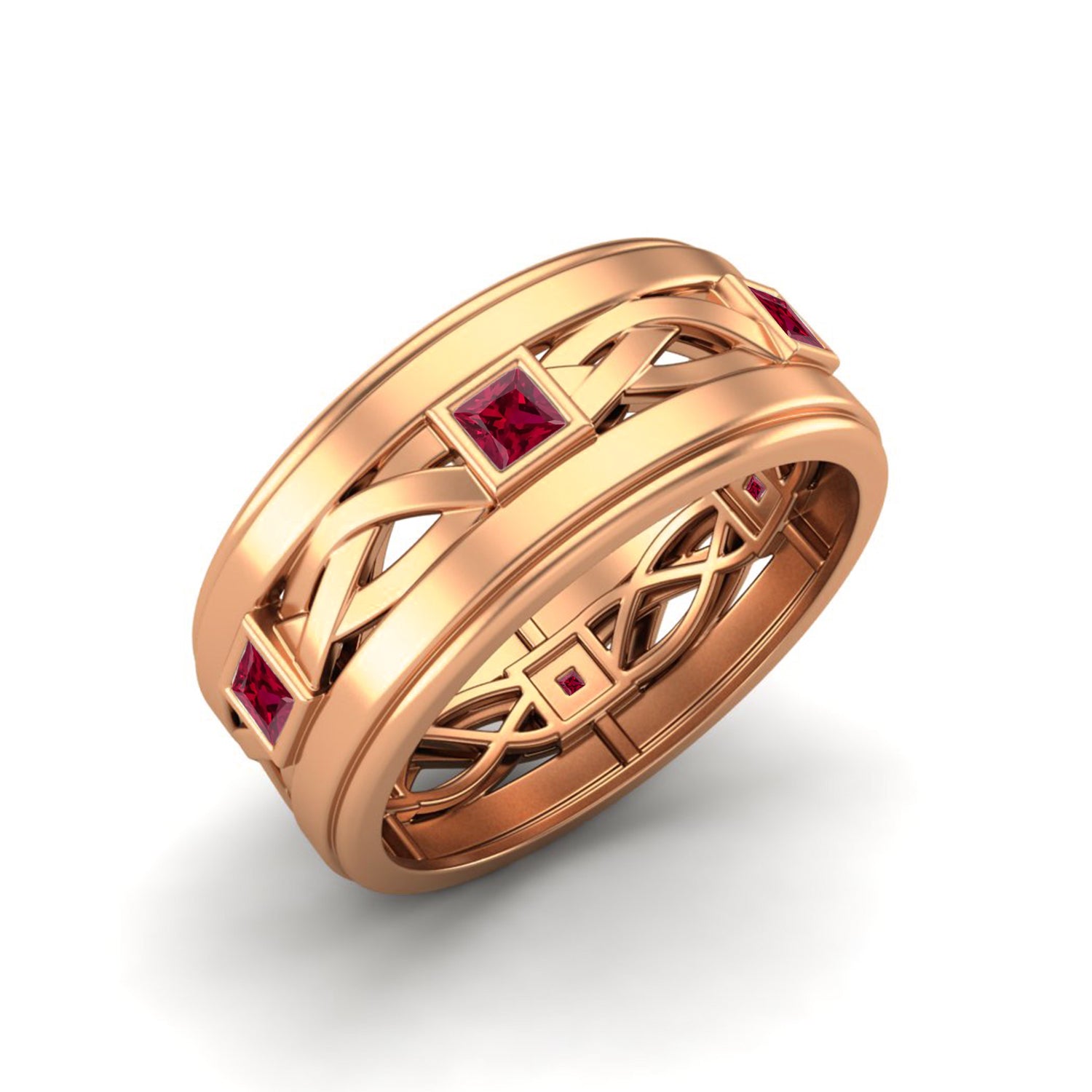 Ruby Square Eternity Band Ring - Sterling Silver