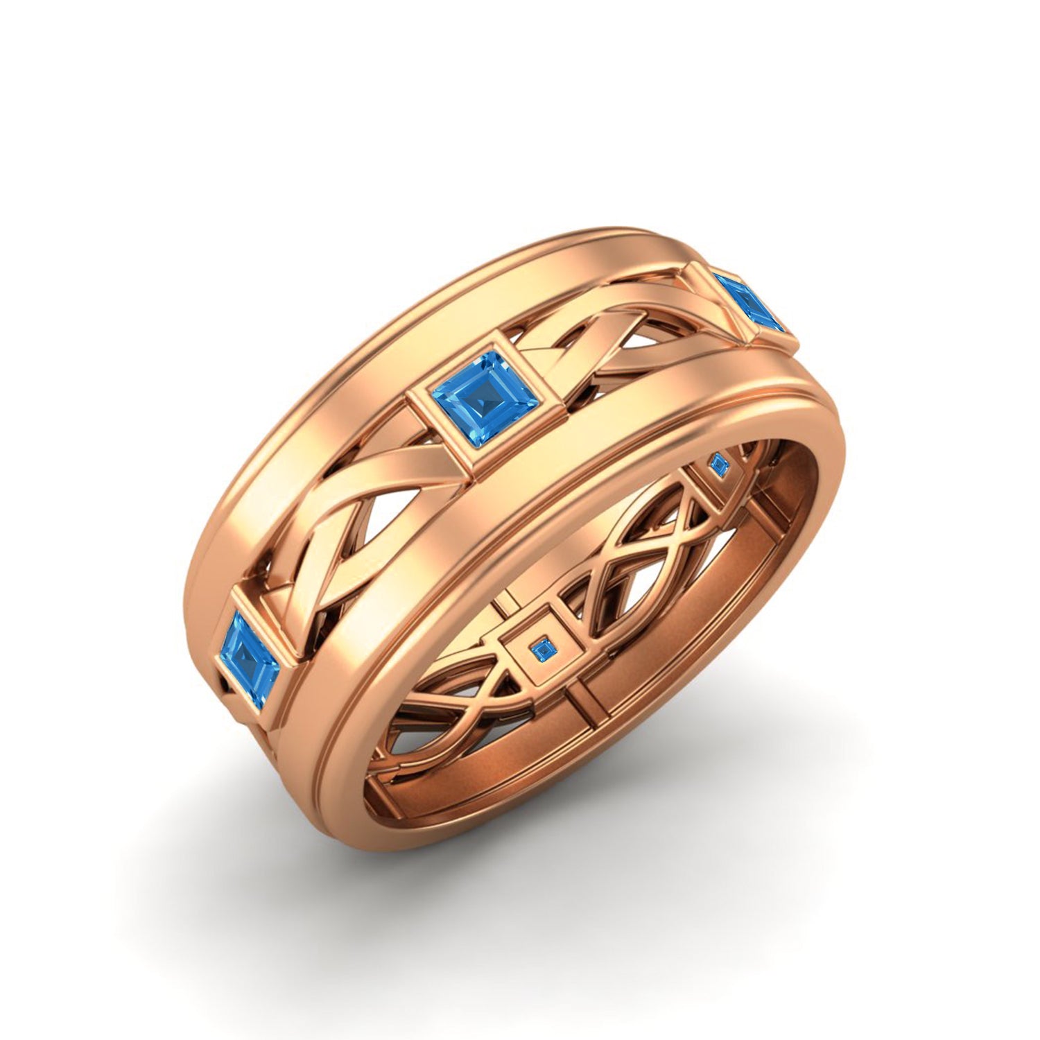 Anello di promessa in argento sterling 925 con topazio blu svizzero e castone quadrato