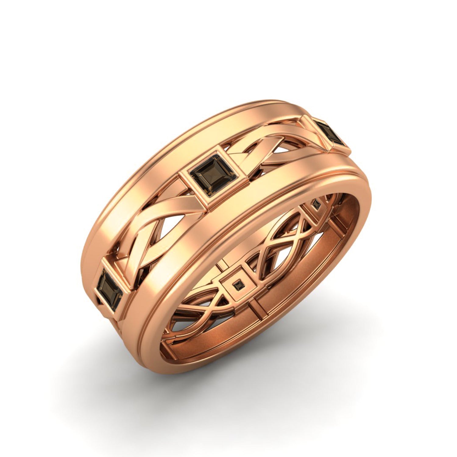 Smoky Quartz Interwoven Lattice Band Ring – Sterling Silver