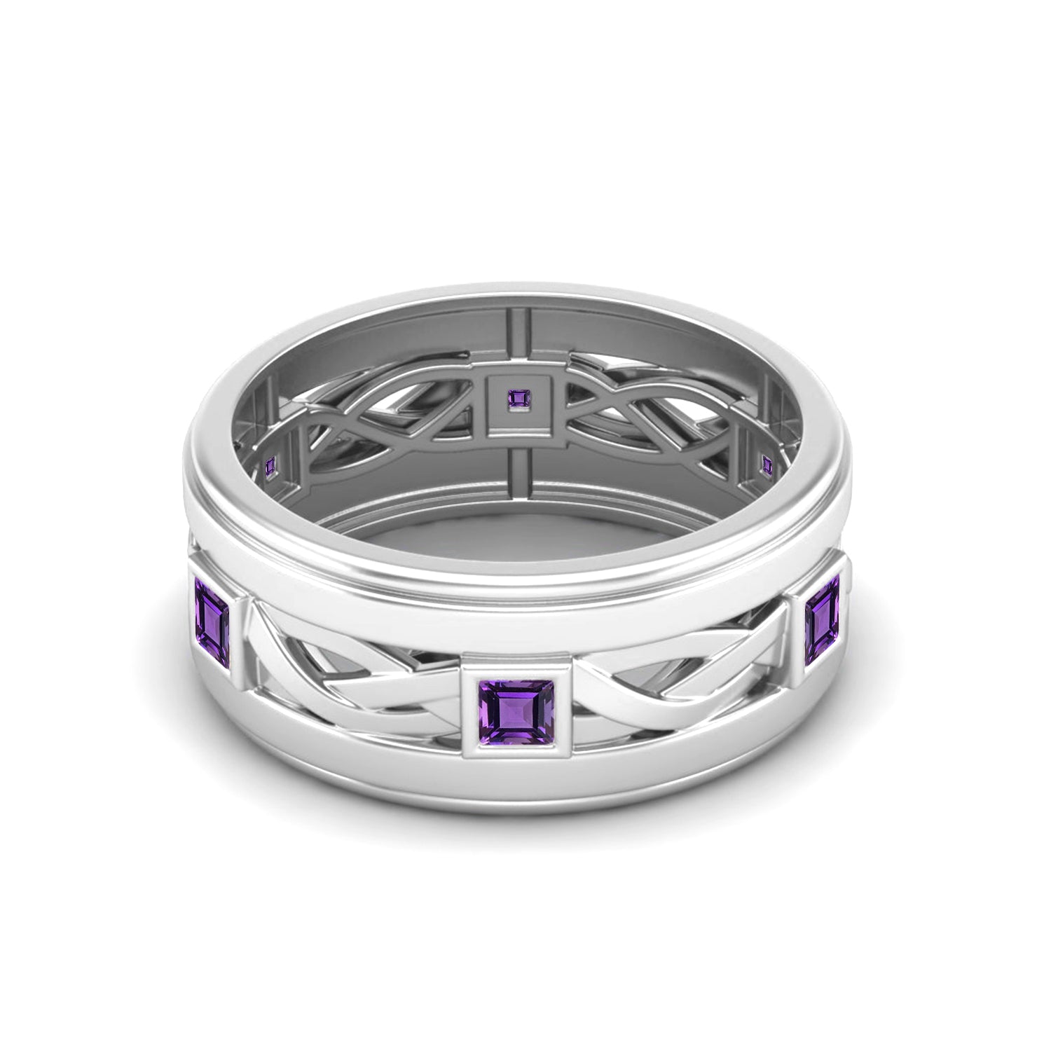Amethyst Inlays Men's Celtic Band Ring – Sterling Silver