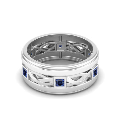 Art Deco Blue Sapphire Promise Ring Square Shaped Bezel Set Wedding Ring