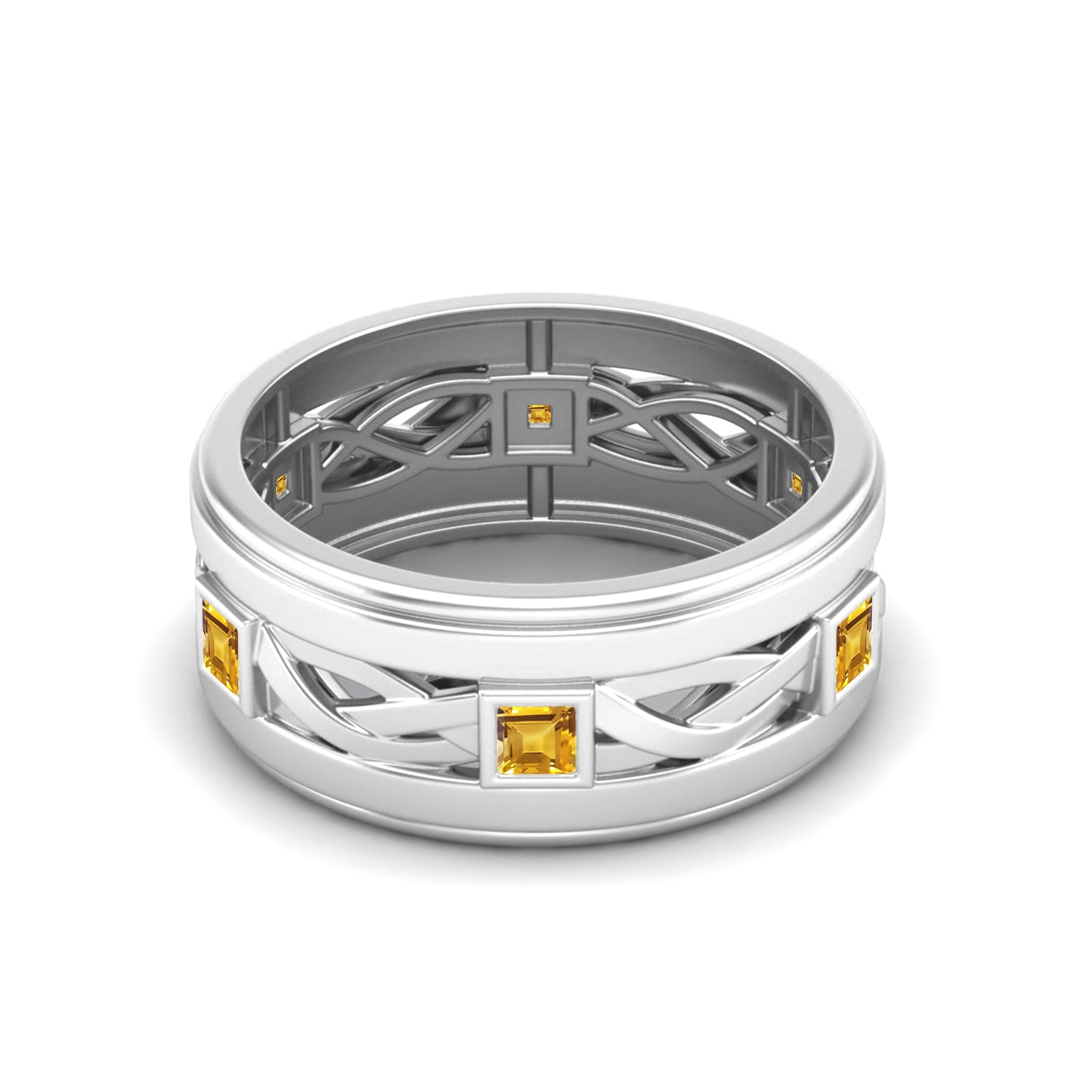 Citrine Inlays Men's Celtic Band Ring – Sterling Silver