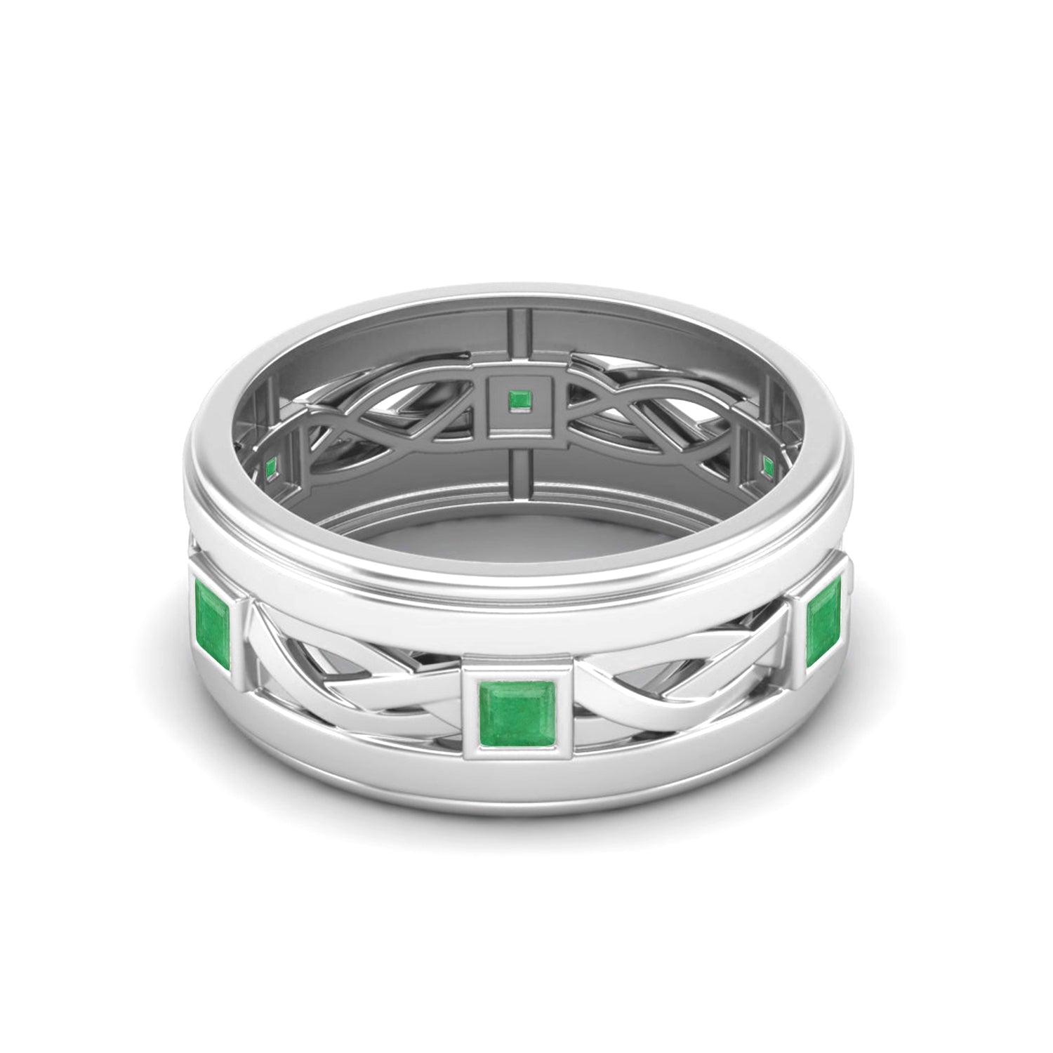 Emerald Inlays Men's Celtic Band Ring – Sterling Silver