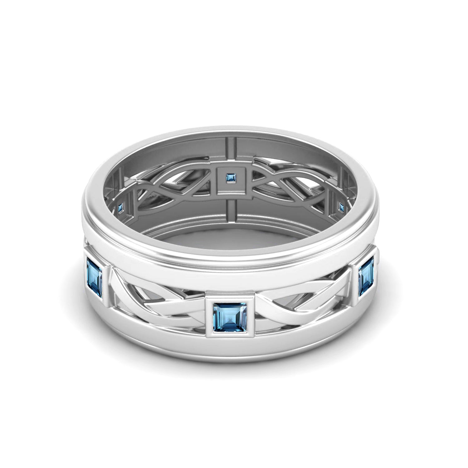 London Blue Topaz Geometric Infinity Band Ring – Sterling Silver