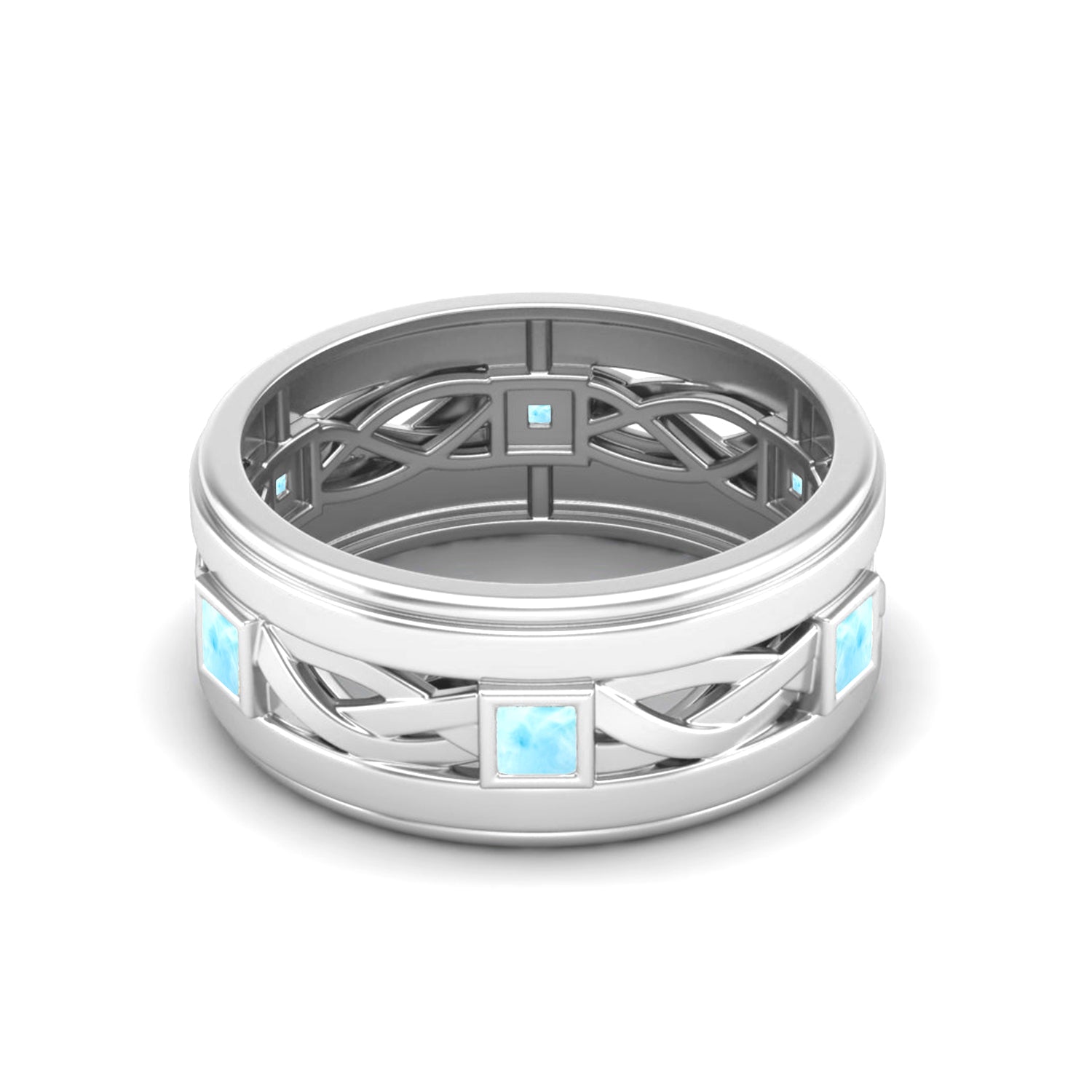 Larimar Square Eternity Band Ring - Sterling Silver