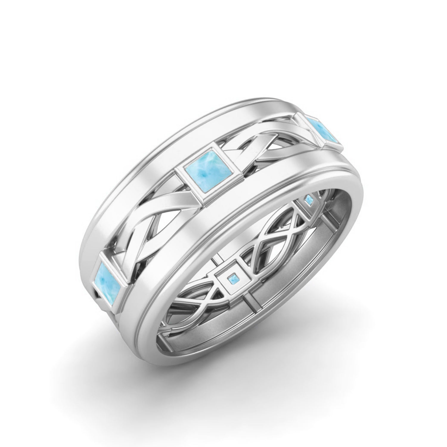Larimar Square Eternity Band Ring - Sterling Silver