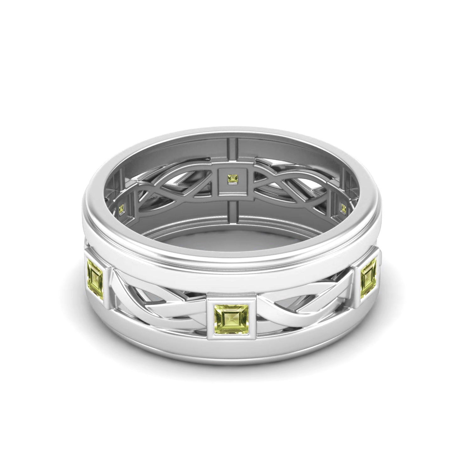 Peridot Square Eternity Band Ring - Sterling Silver