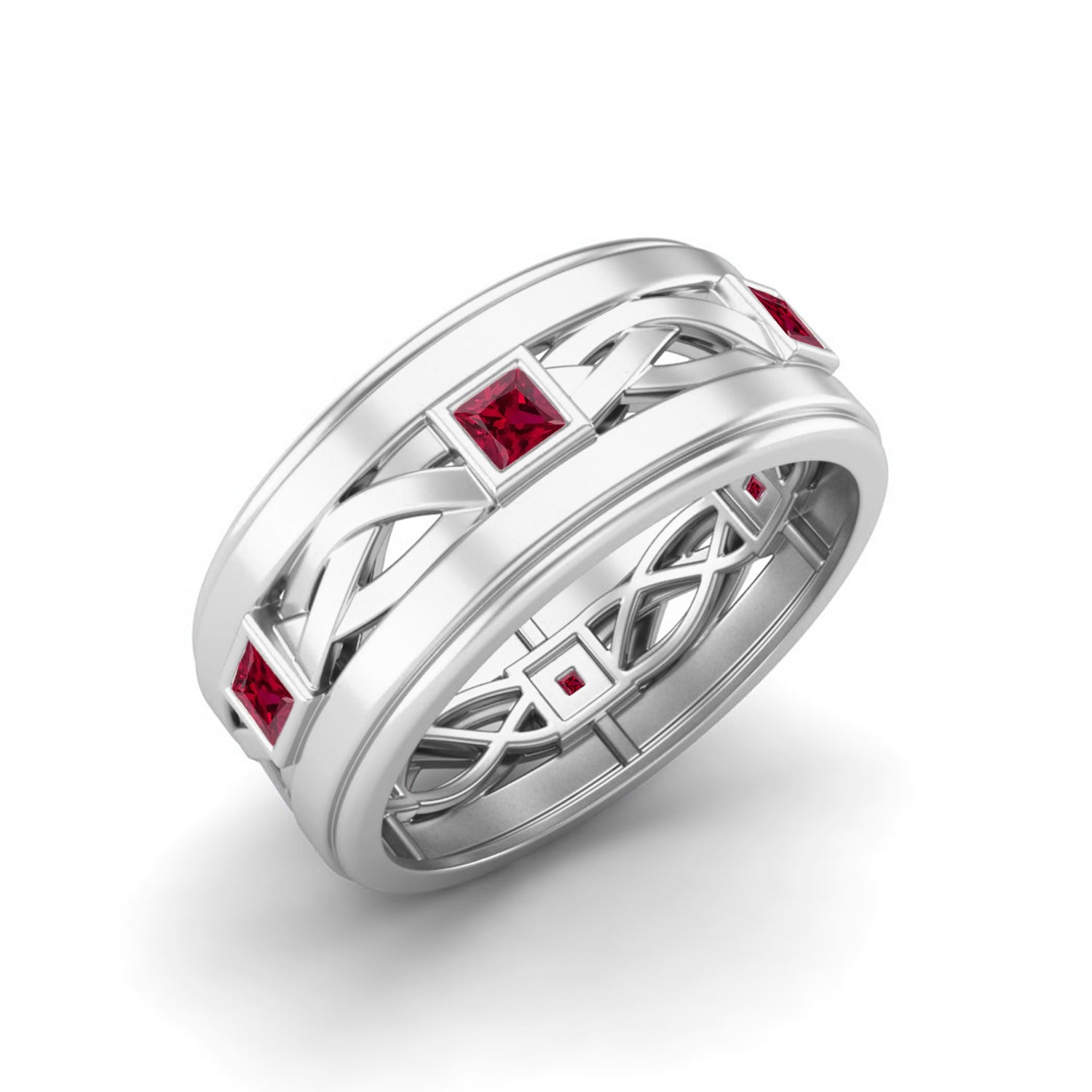 Ruby Square Eternity Band Ring - Sterling Silver