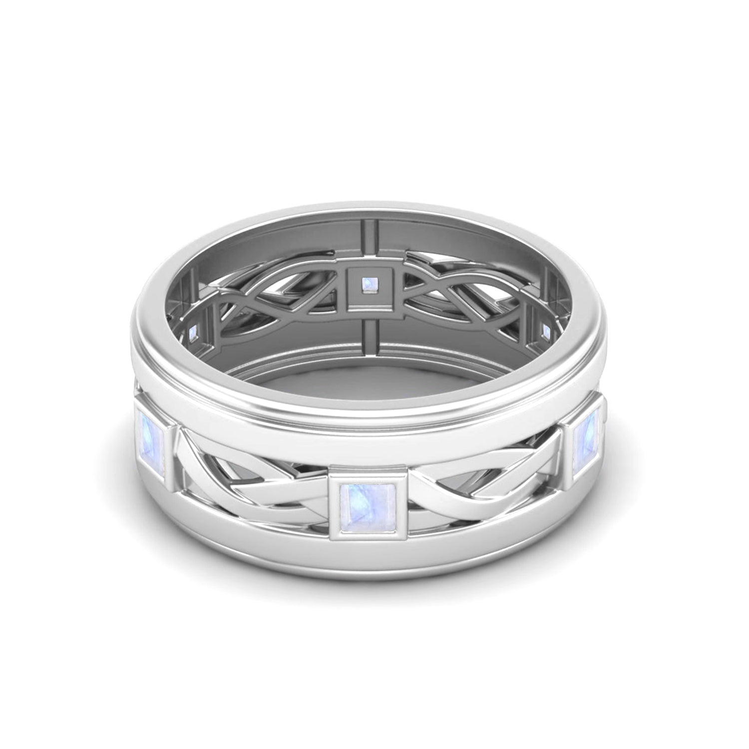 Moonstone Square Eternity Band Ring - Sterling Silver