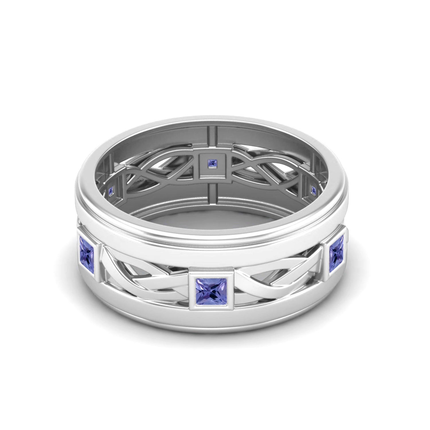 Tanzanite Interwoven Lattice Band Ring – Sterling Silver