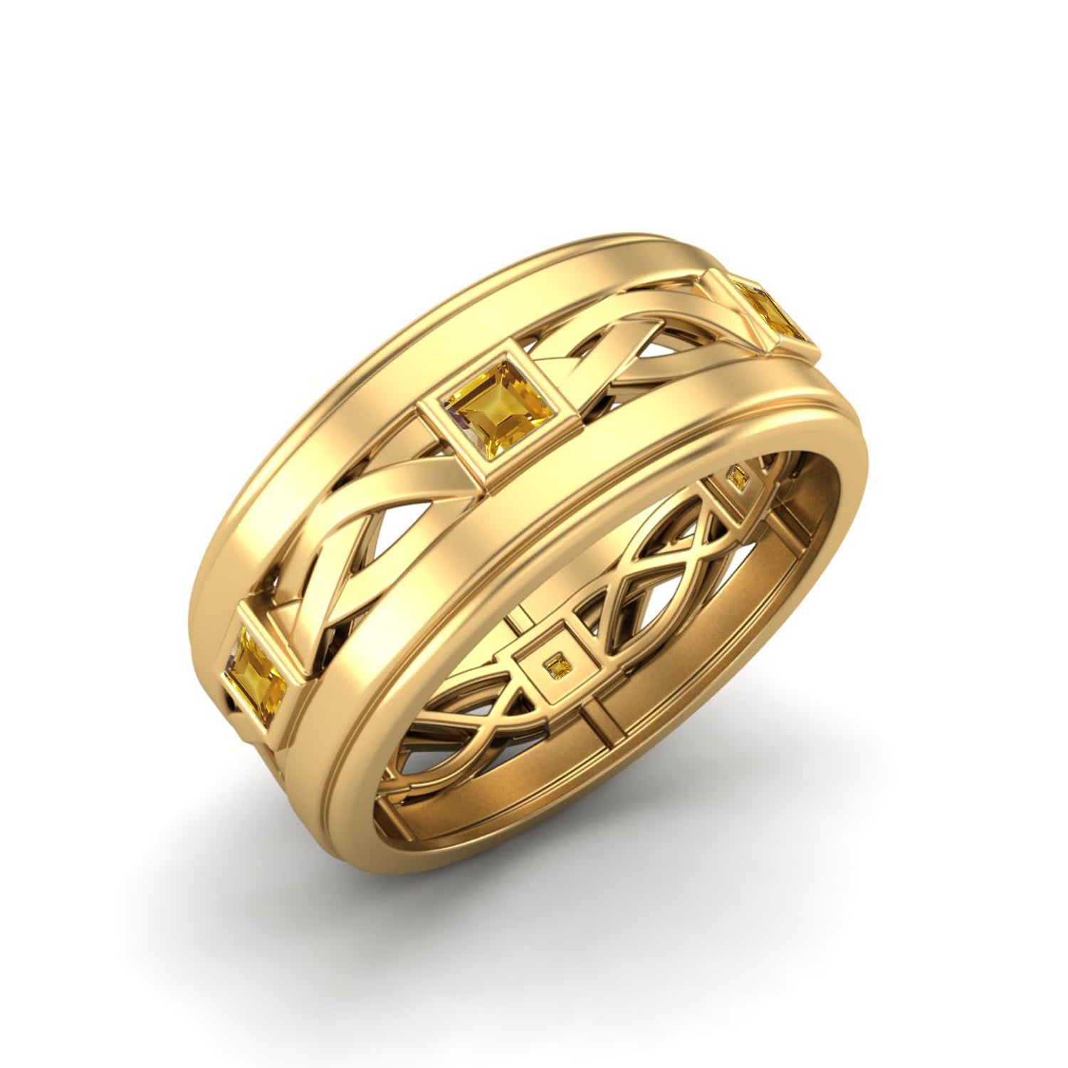 Citrine Inlays Men's Celtic Band Ring – Sterling Silver