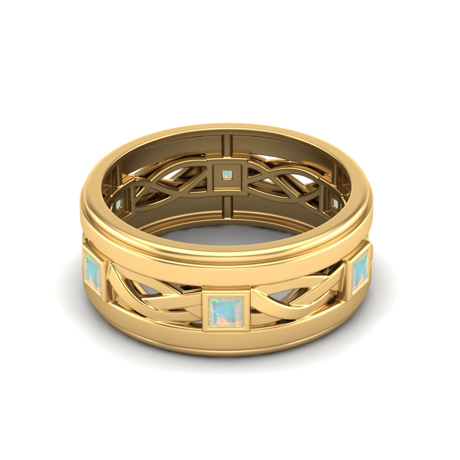 Anello di nozze in stile Art Déco con castone in opale naturale, anello di anniversario di matrimonio