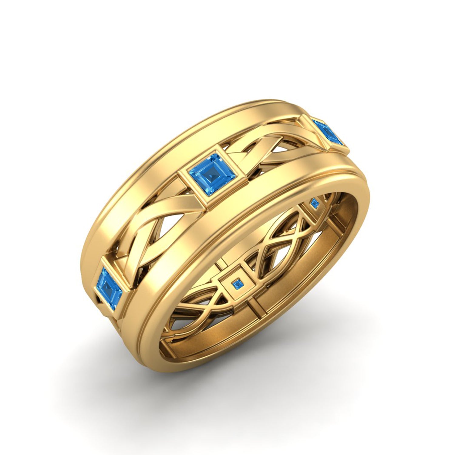 Anello di promessa in argento sterling 925 con topazio blu svizzero e castone quadrato