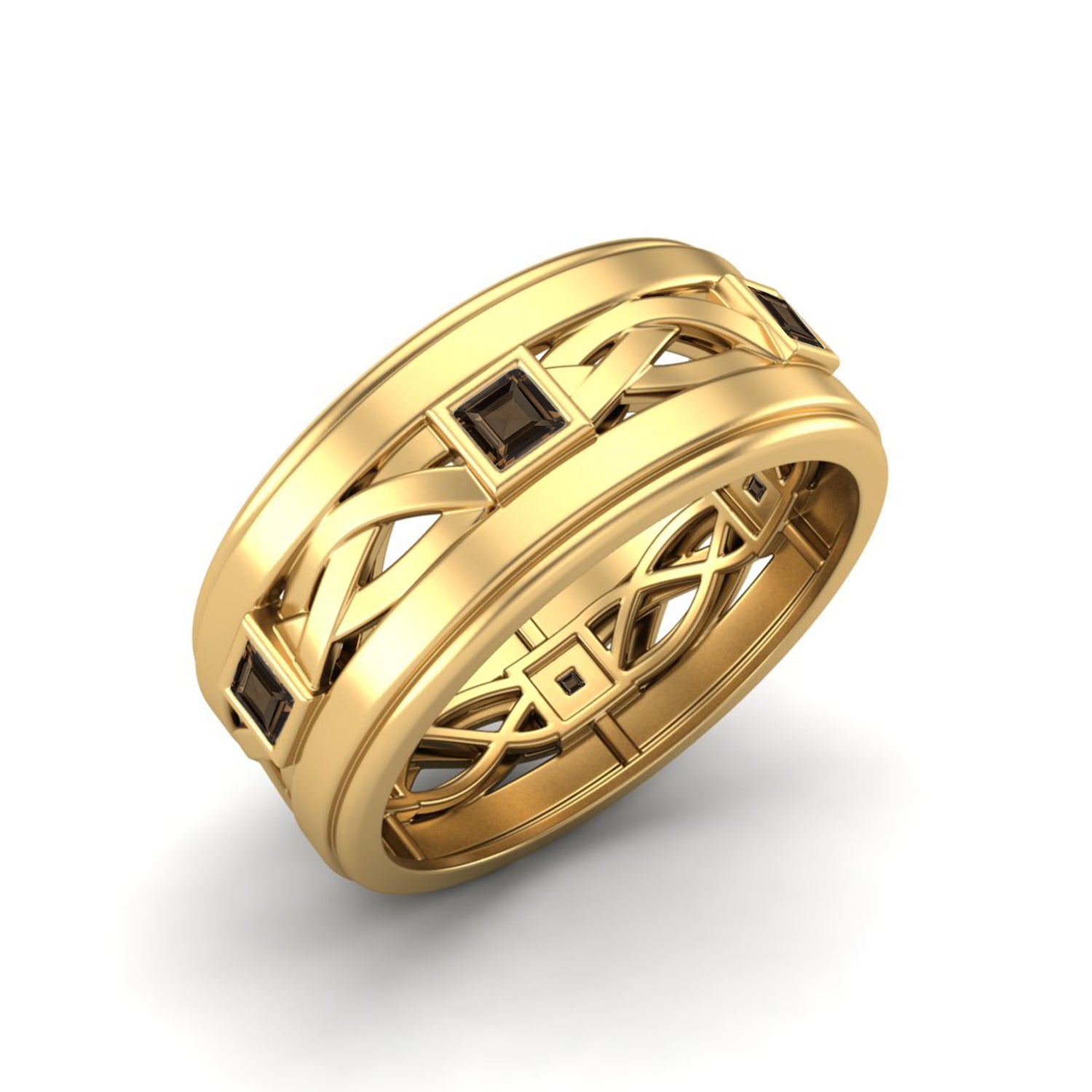 Smoky Quartz Interwoven Lattice Band Ring – Sterling Silver
