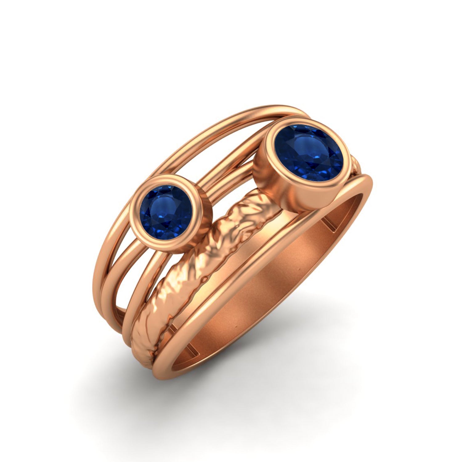 Blue Sapphire Textured Multi-Band Ring – Sterling Silver