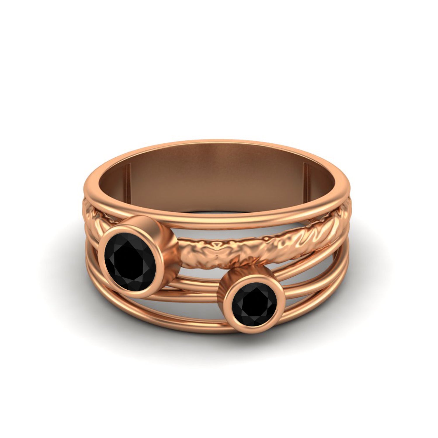 Black Spinel Artistic Textured Wire Wrap Band Ring – Sterling Silver