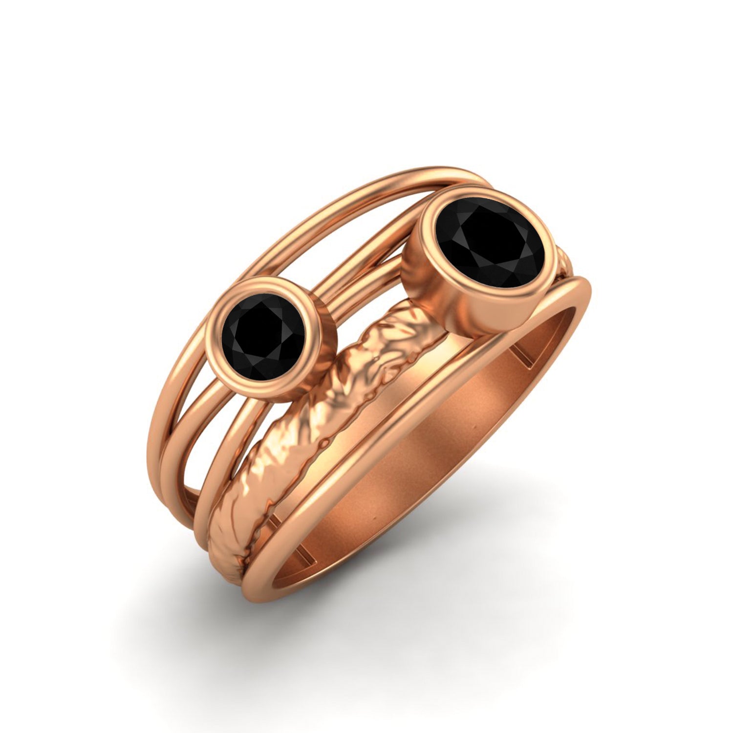 Black Spinel Artistic Textured Wire Wrap Band Ring – Sterling Silver