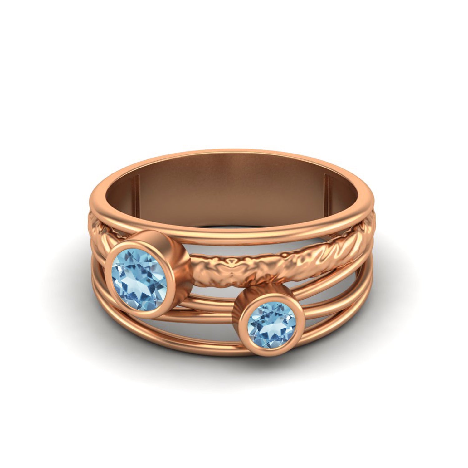 Blue Topaz Artistic Textured Wire Wrap Band Ring – Sterling Silver