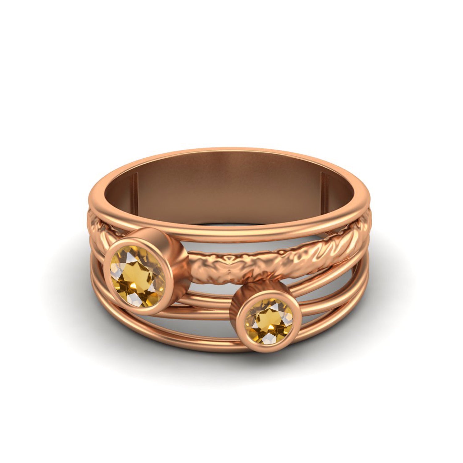 Citrine Artistic Textured Wire Wrap Band Ring – Sterling Silver
