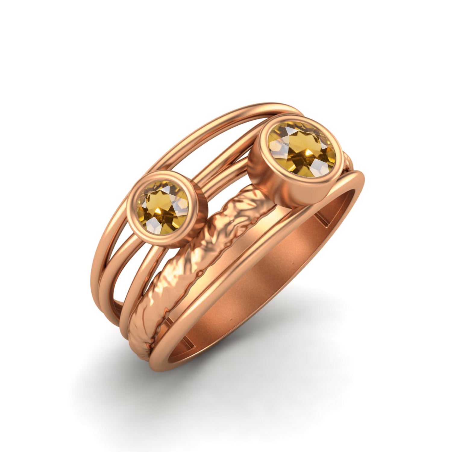 Citrine Artistic Textured Wire Wrap Band Ring – Sterling Silver