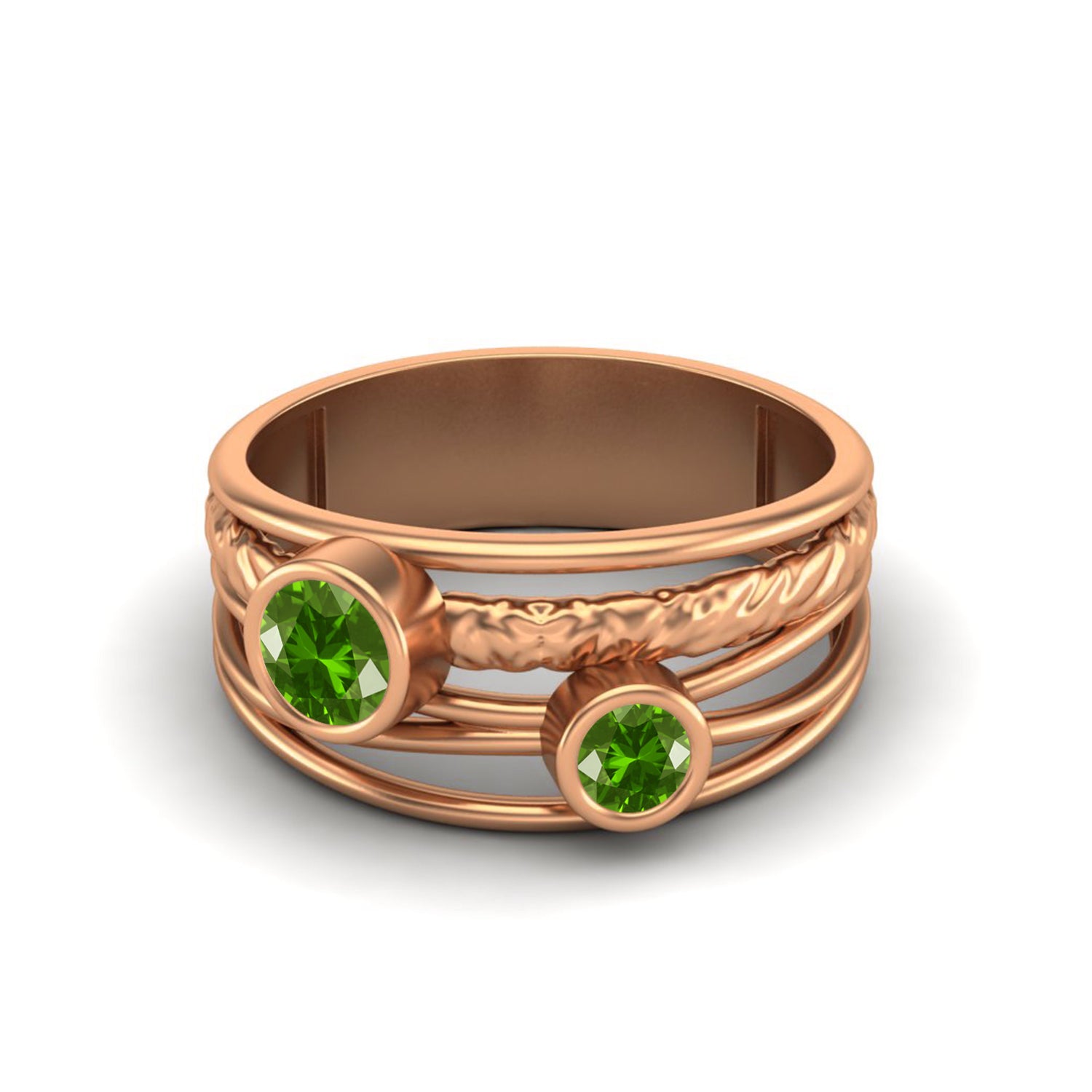 Emerald Dual Gemstones Boho Wide Band Ring – Sterling Silver