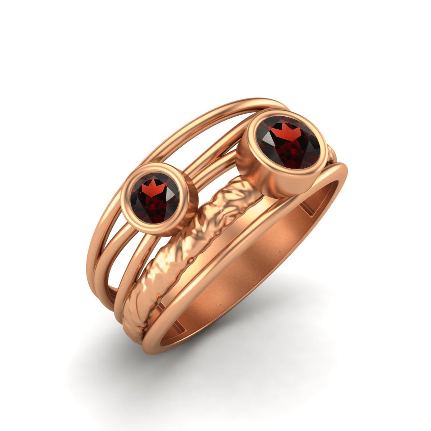 Anello con fascia avvolgente in granato doppio testurizzato – Argento Sterling