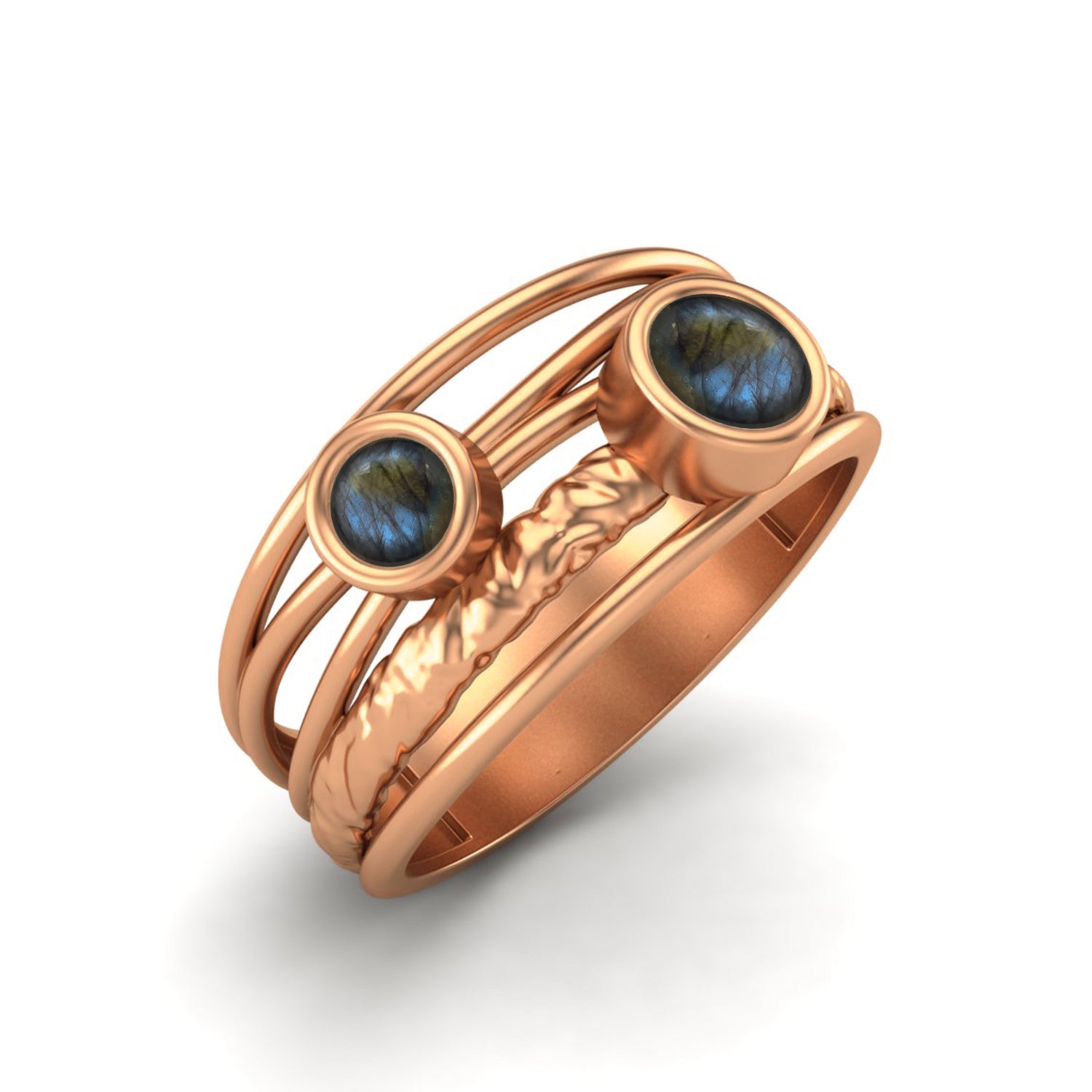 Labradorite Textured Design Wide Band Ring - Sterling Silver