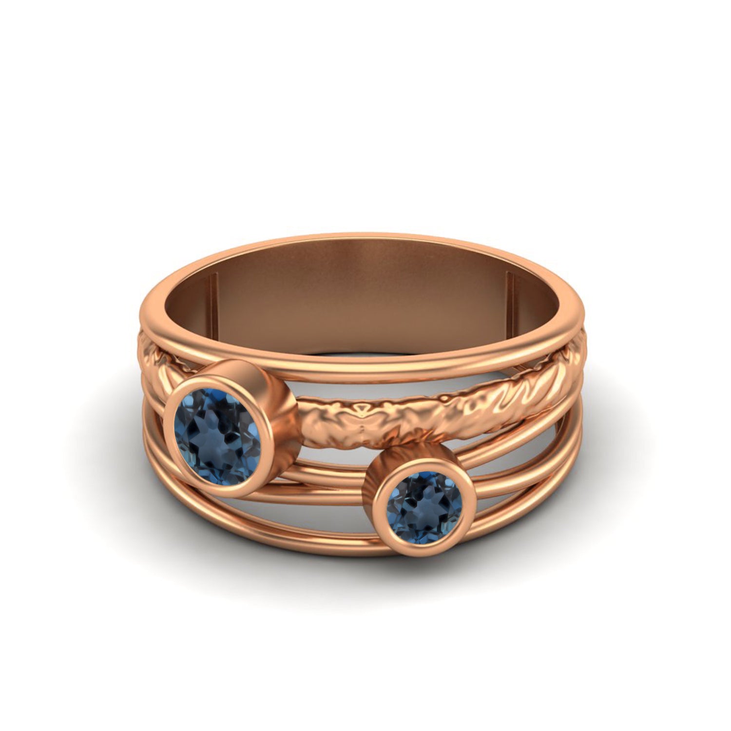 London Blue Topaz Artistic Textured Wire Wrap Band Ring – Sterling Silver