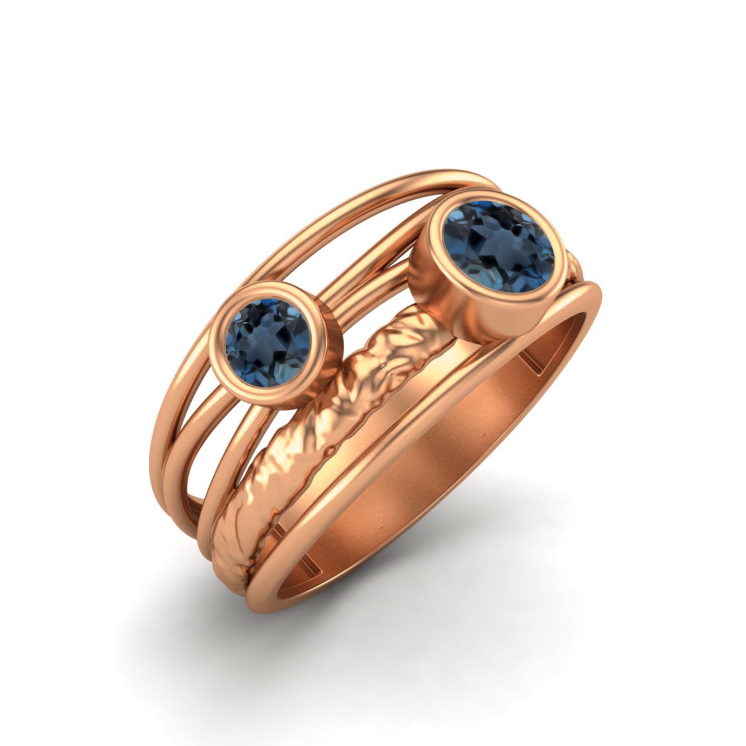 London Blue Topaz Artistic Textured Wire Wrap Band Ring – Sterling Silver