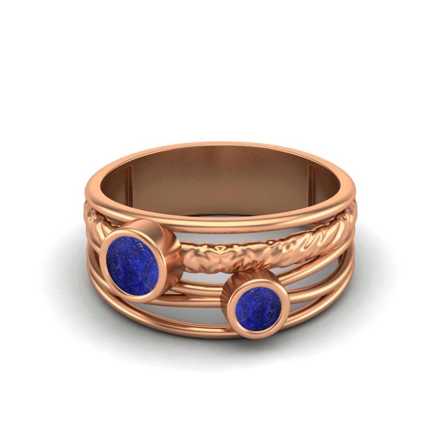 Lapis Textured Design Wide Band Ring - Sterling Silver
