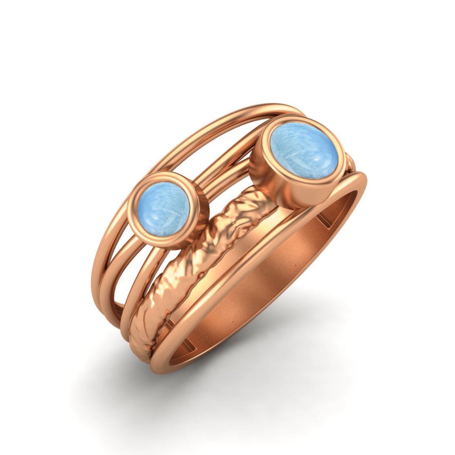 Larimar Textured Design Wide Band Ring - Sterling Silver