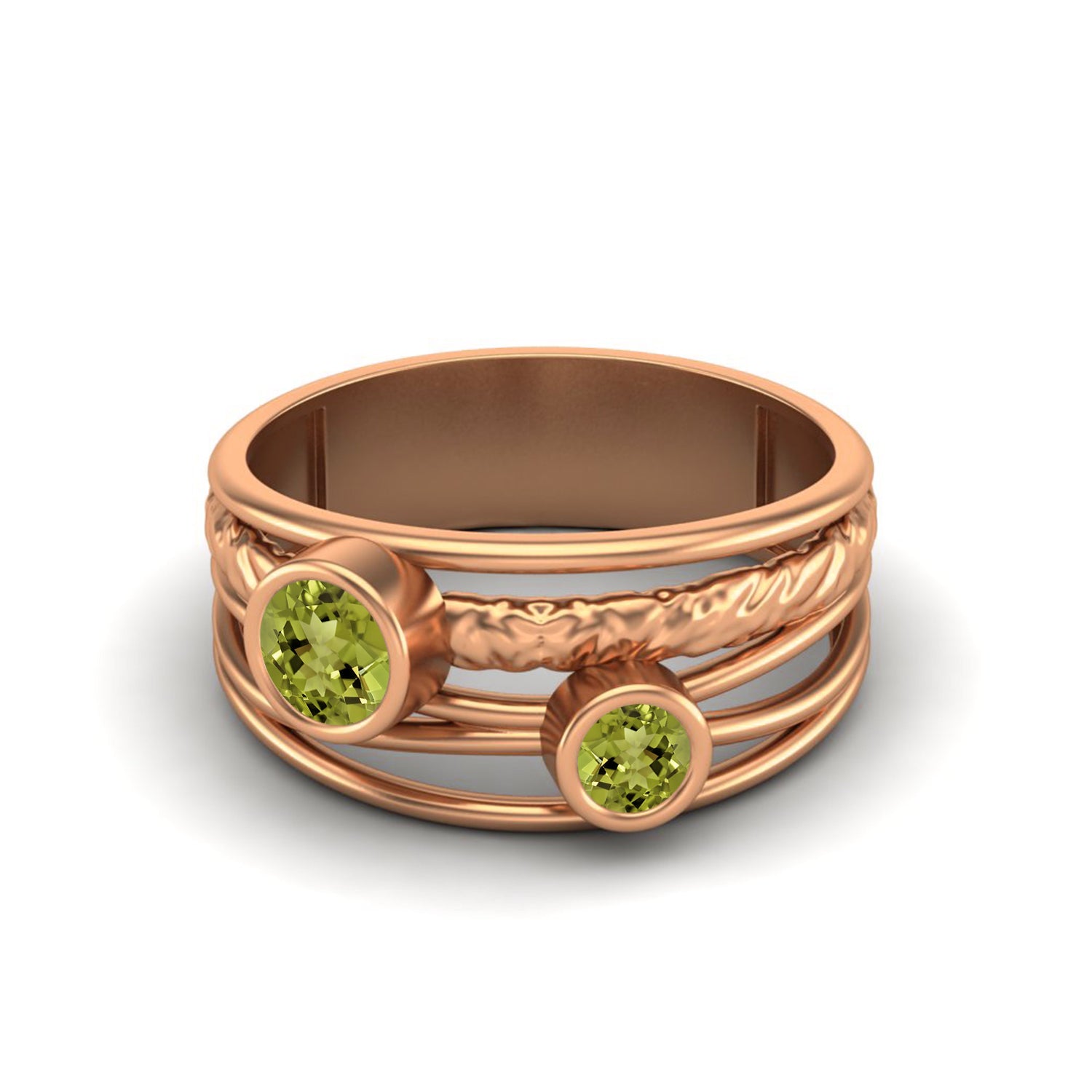 Peridot Textured Design Wide Band Ring - Sterling Silver