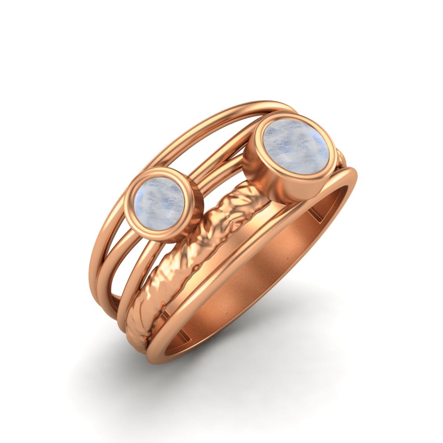 Moonstone Textured Design Wide Band Ring - Sterling Silver