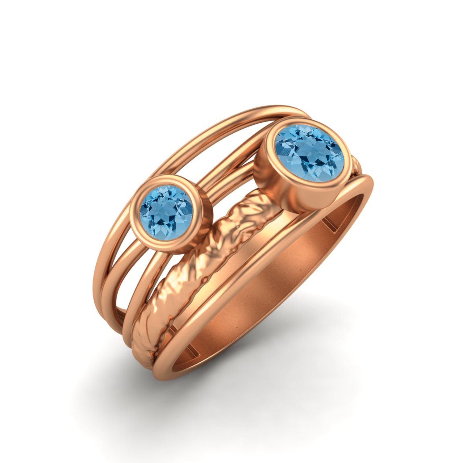 Swiss Blue Topaz Textured Design Wide Band Ring - Sterling Silver