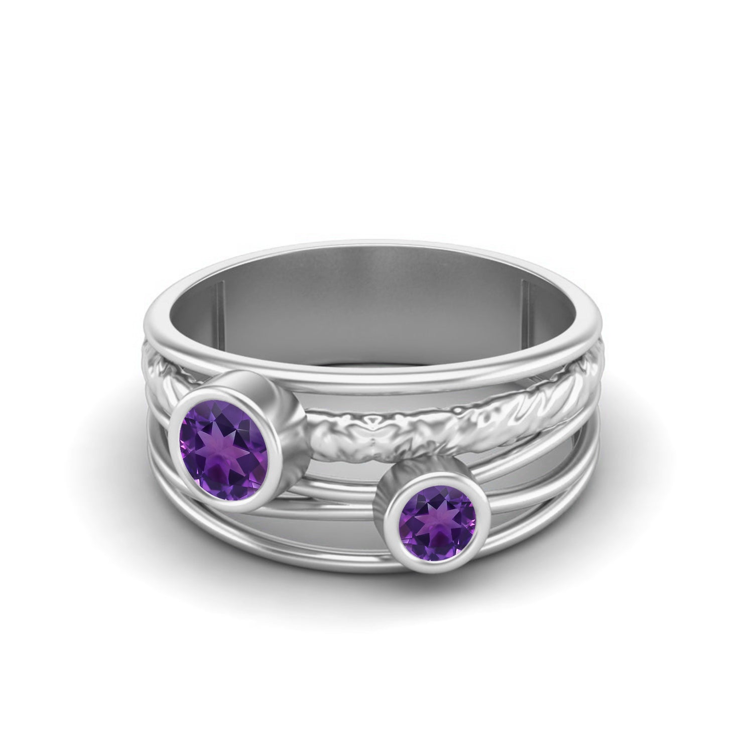 Amethyst Artistic Textured Wire Wrap Band Ring – Sterling Silver