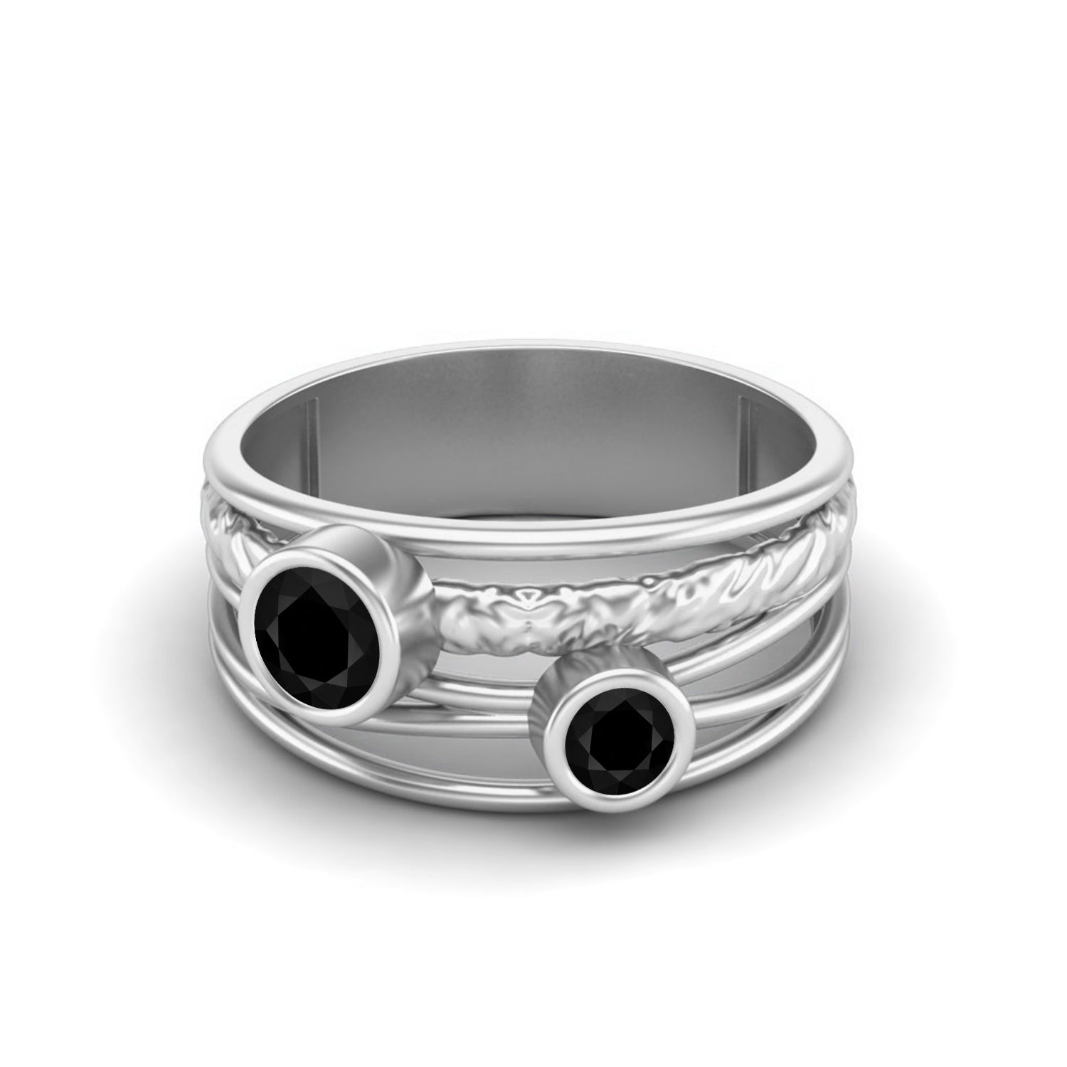 Black Spinel Artistic Textured Wire Wrap Band Ring – Sterling Silver