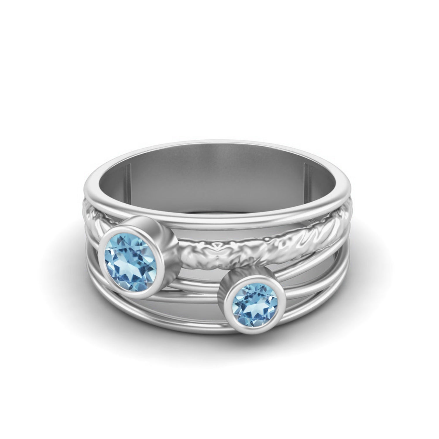 Blue Topaz Artistic Textured Wire Wrap Band Ring – Sterling Silver