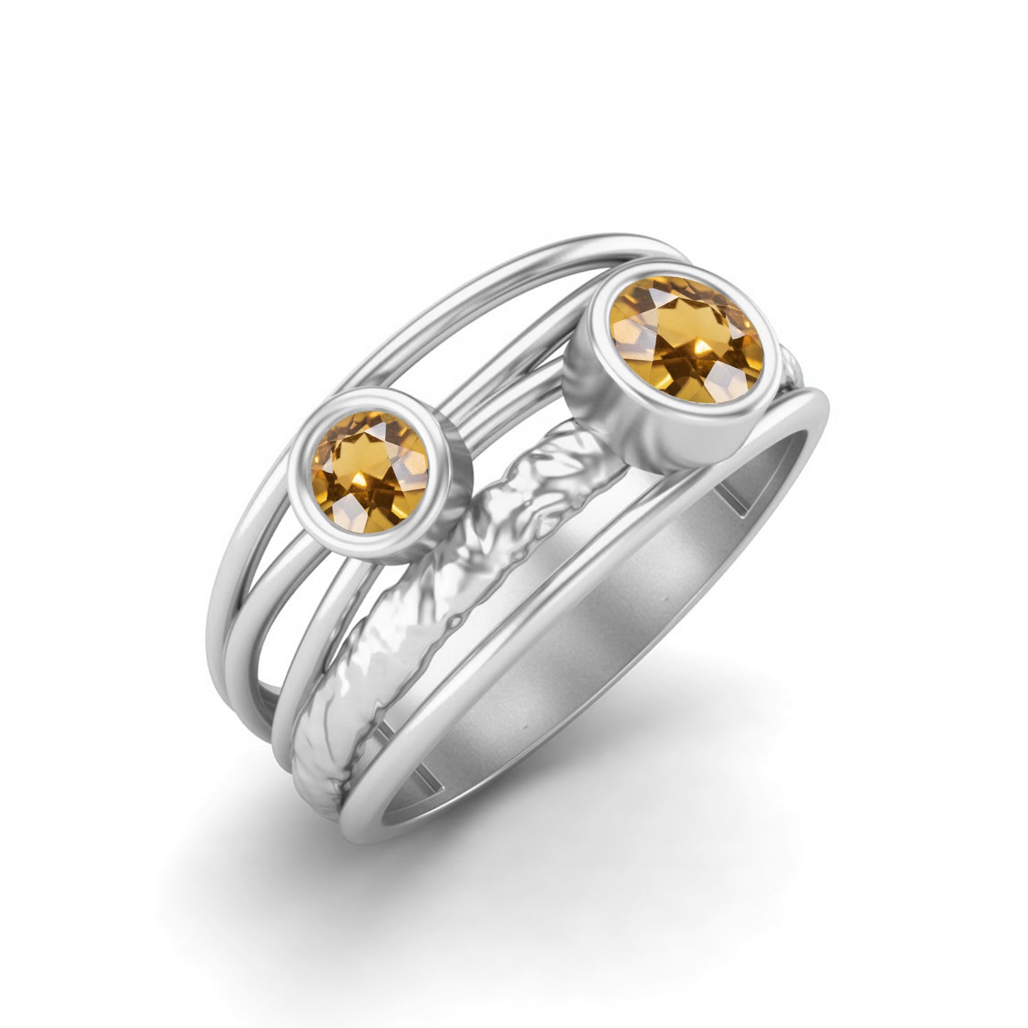 Citrine Artistic Textured Wire Wrap Band Ring – Sterling Silver