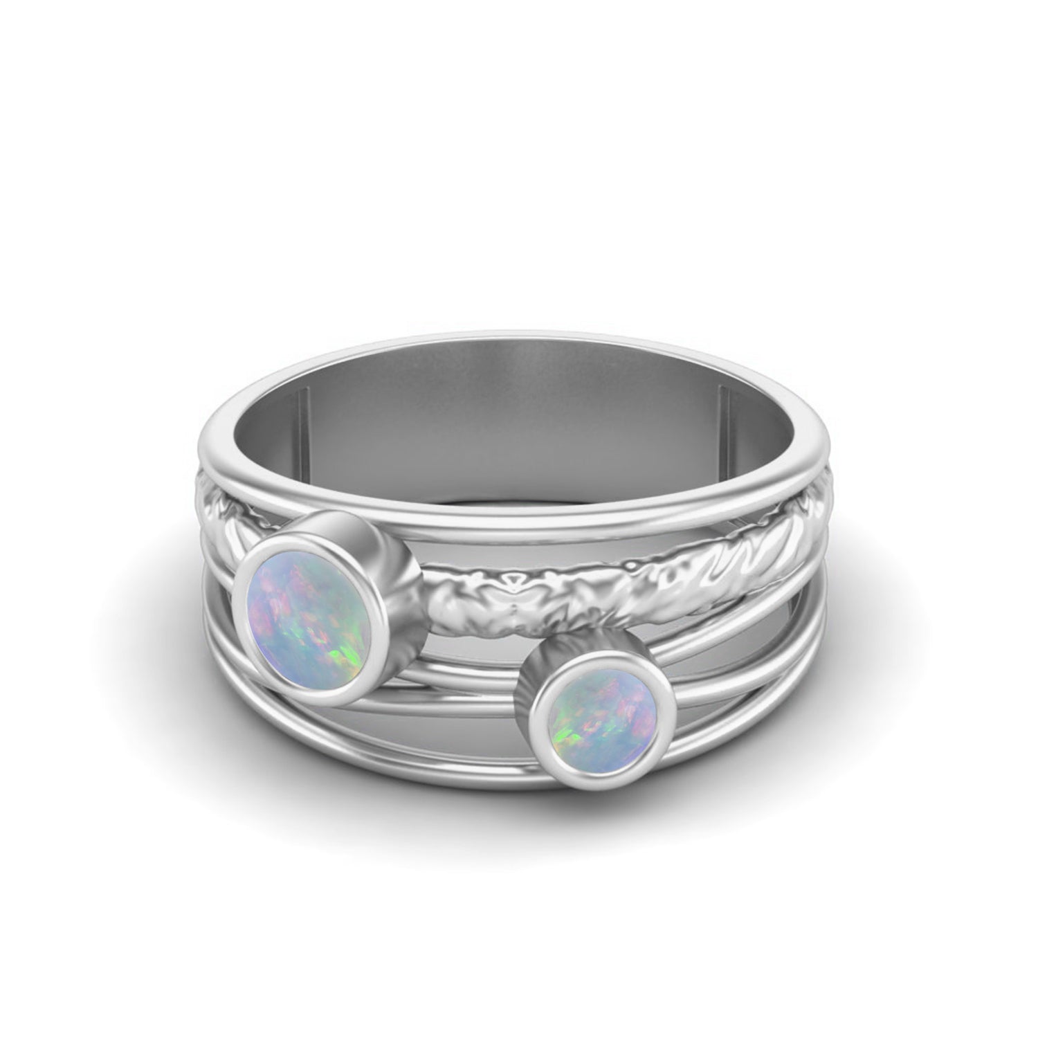 Natural Opal Bezel Set Wedding Ring 925 Sterling Silver Bridal Promise Ring