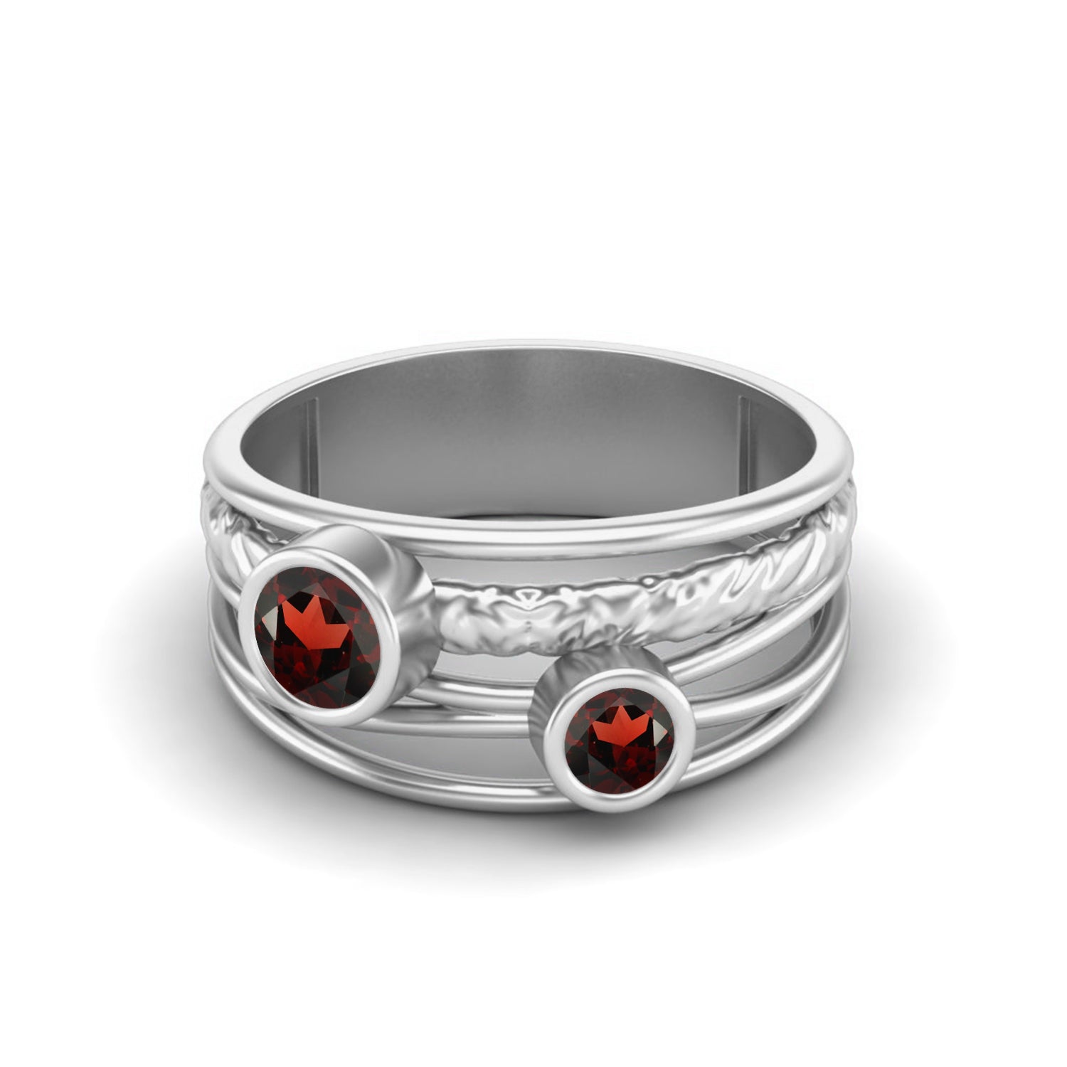 Double Garnet Textured Wrap Band Ring – Sterling Silver