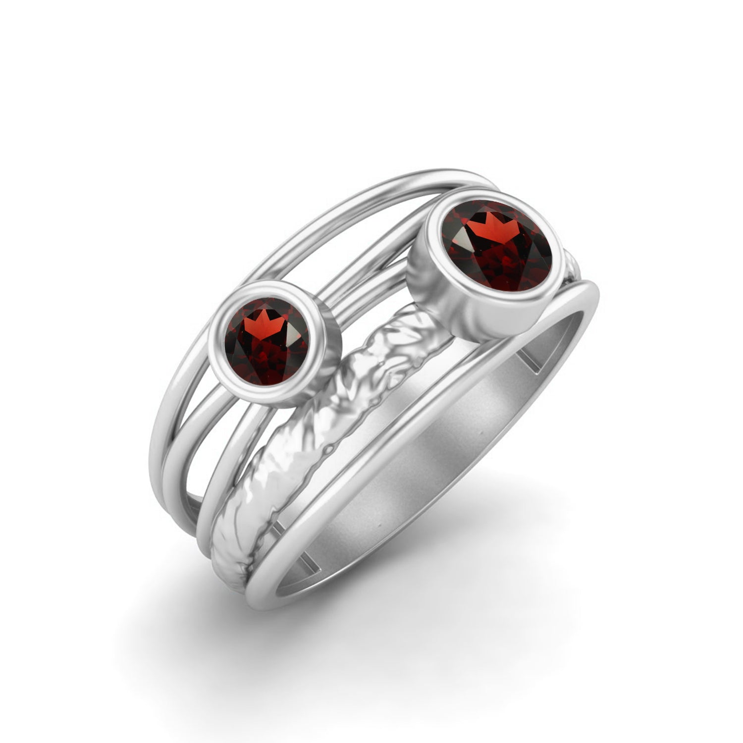 Anello con fascia avvolgente in granato doppio testurizzato – Argento Sterling