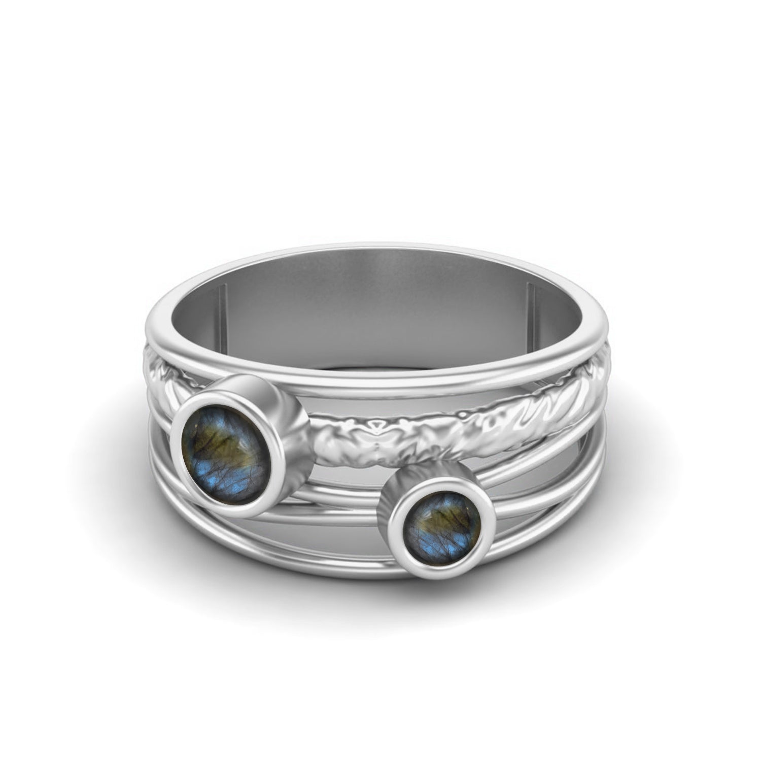 Labradorite Textured Design Wide Band Ring - Sterling Silver