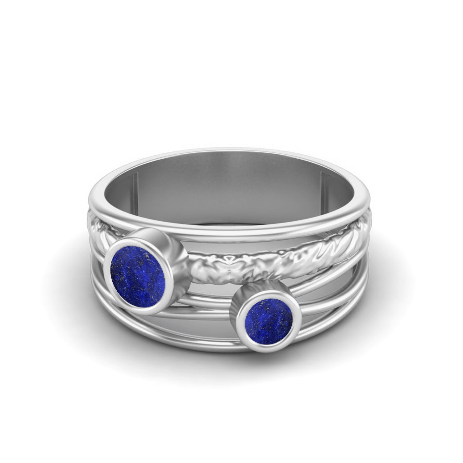 Lapis Textured Design Wide Band Ring - Sterling Silver