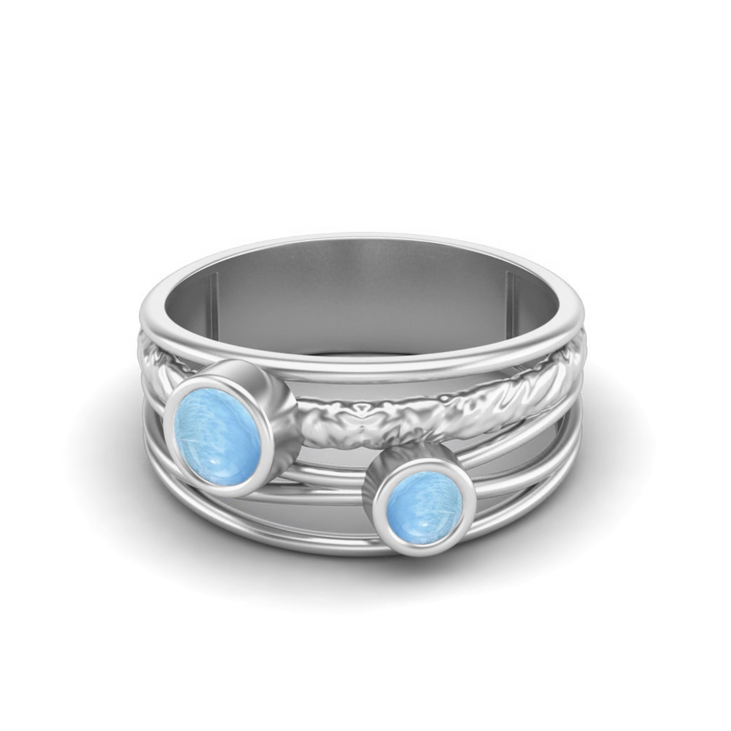 Larimar Textured Design Wide Band Ring - Sterling Silver