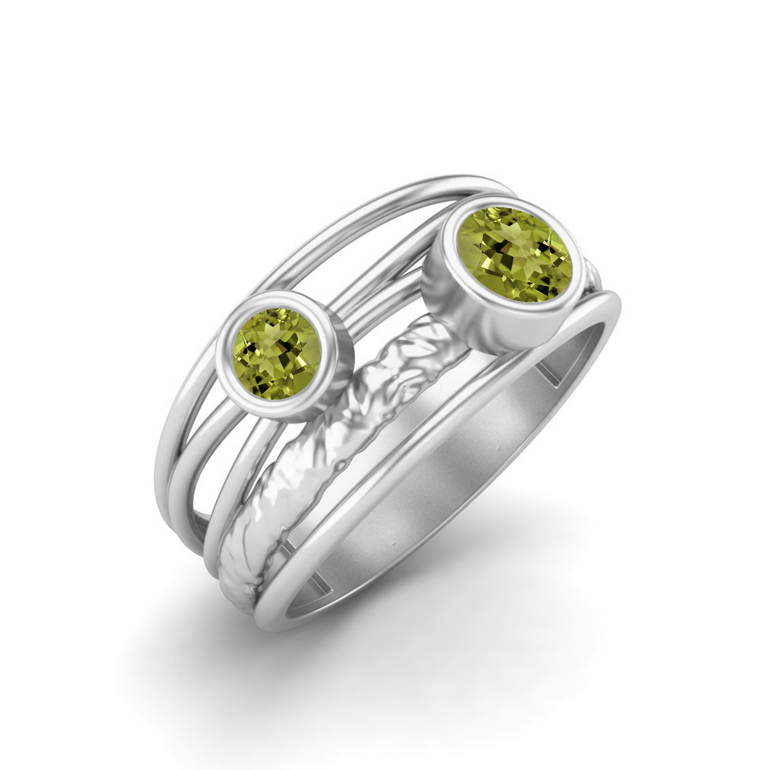 Peridot Textured Design Wide Band Ring - Sterling Silver