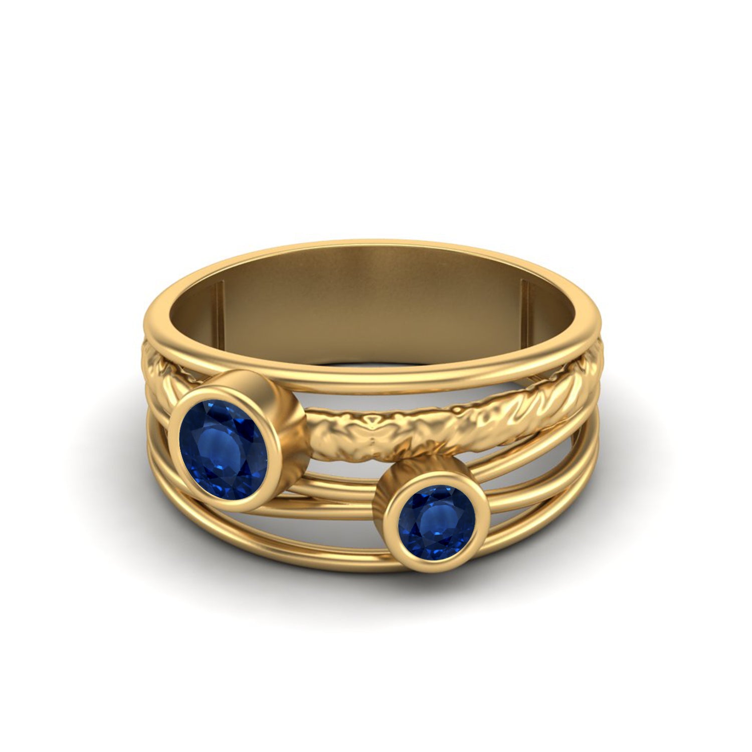 Blue Sapphire Textured Multi-Band Ring – Sterling Silver