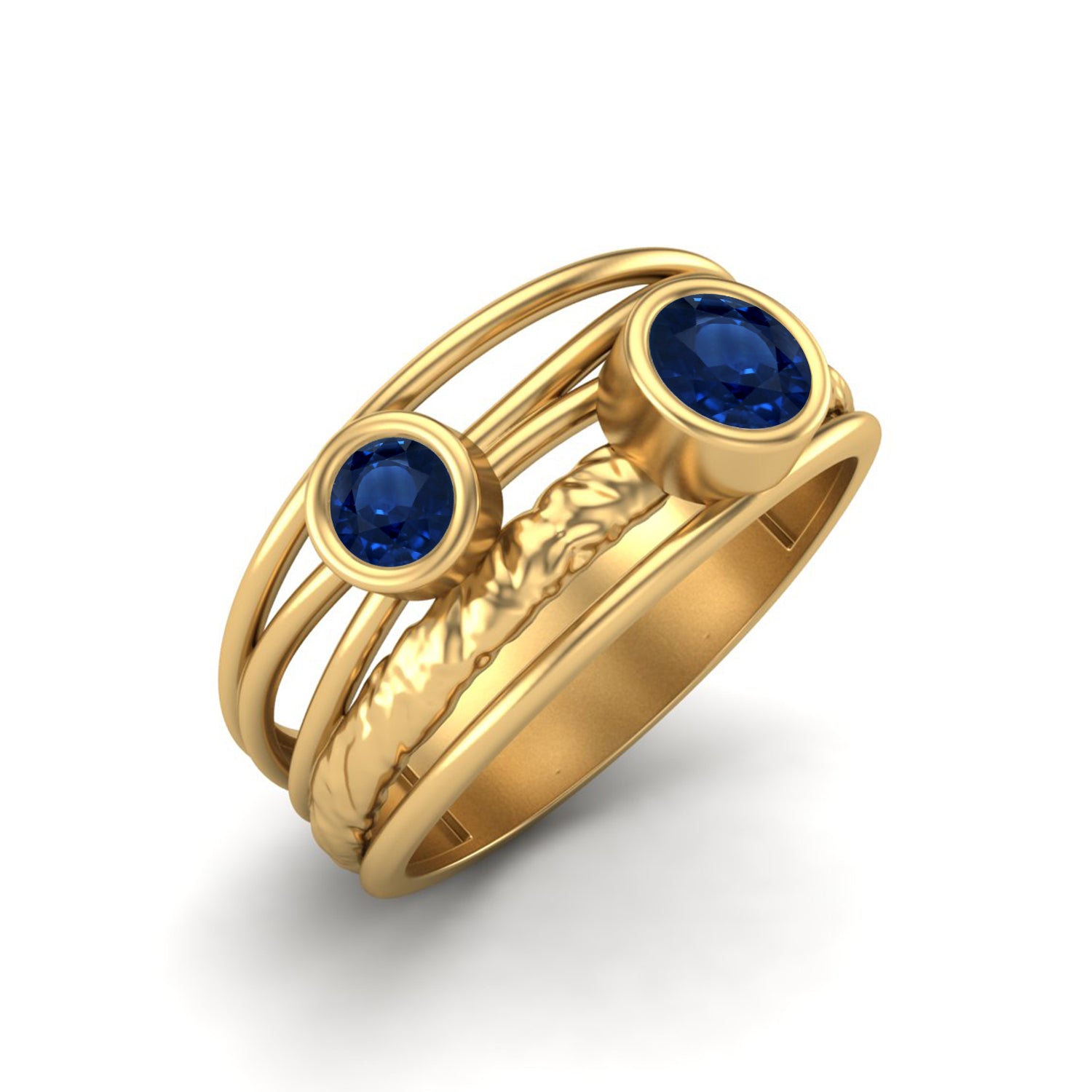 Blue Sapphire Textured Multi-Band Ring – Sterling Silver