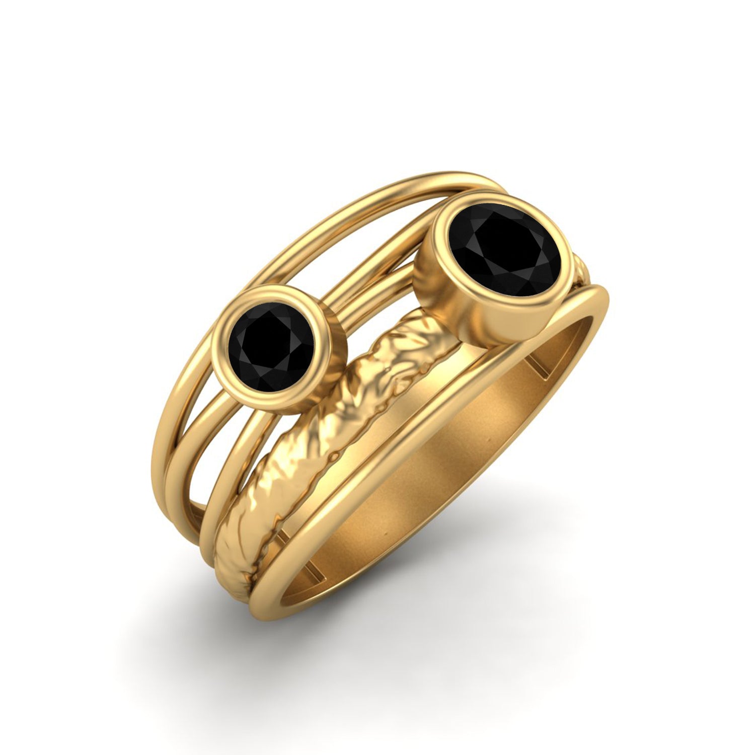 Black Spinel Artistic Textured Wire Wrap Band Ring – Sterling Silver